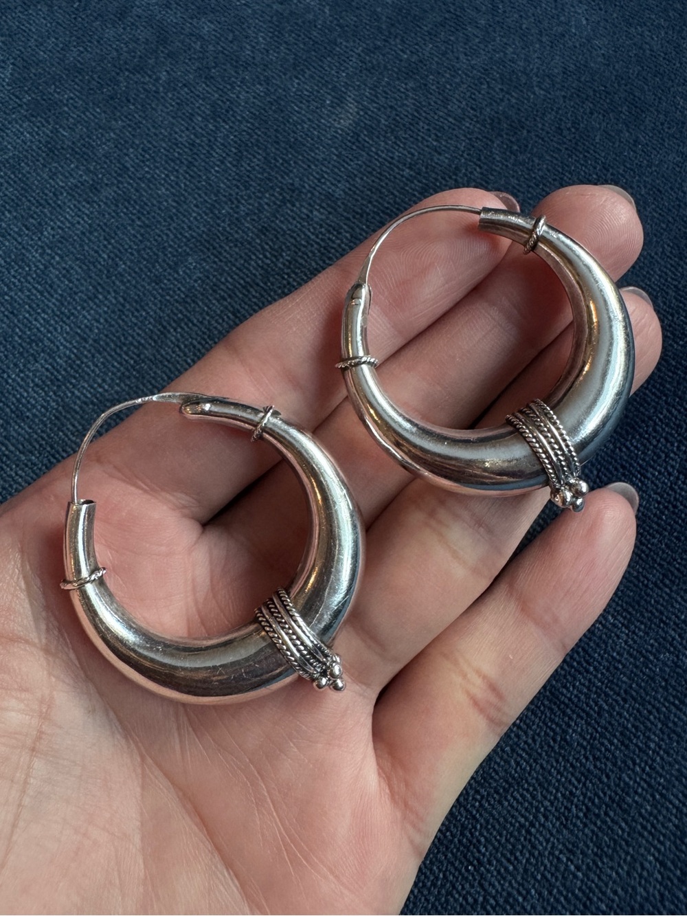 Vintage Sterling Silver Traditional Crafted Hoop Earrings